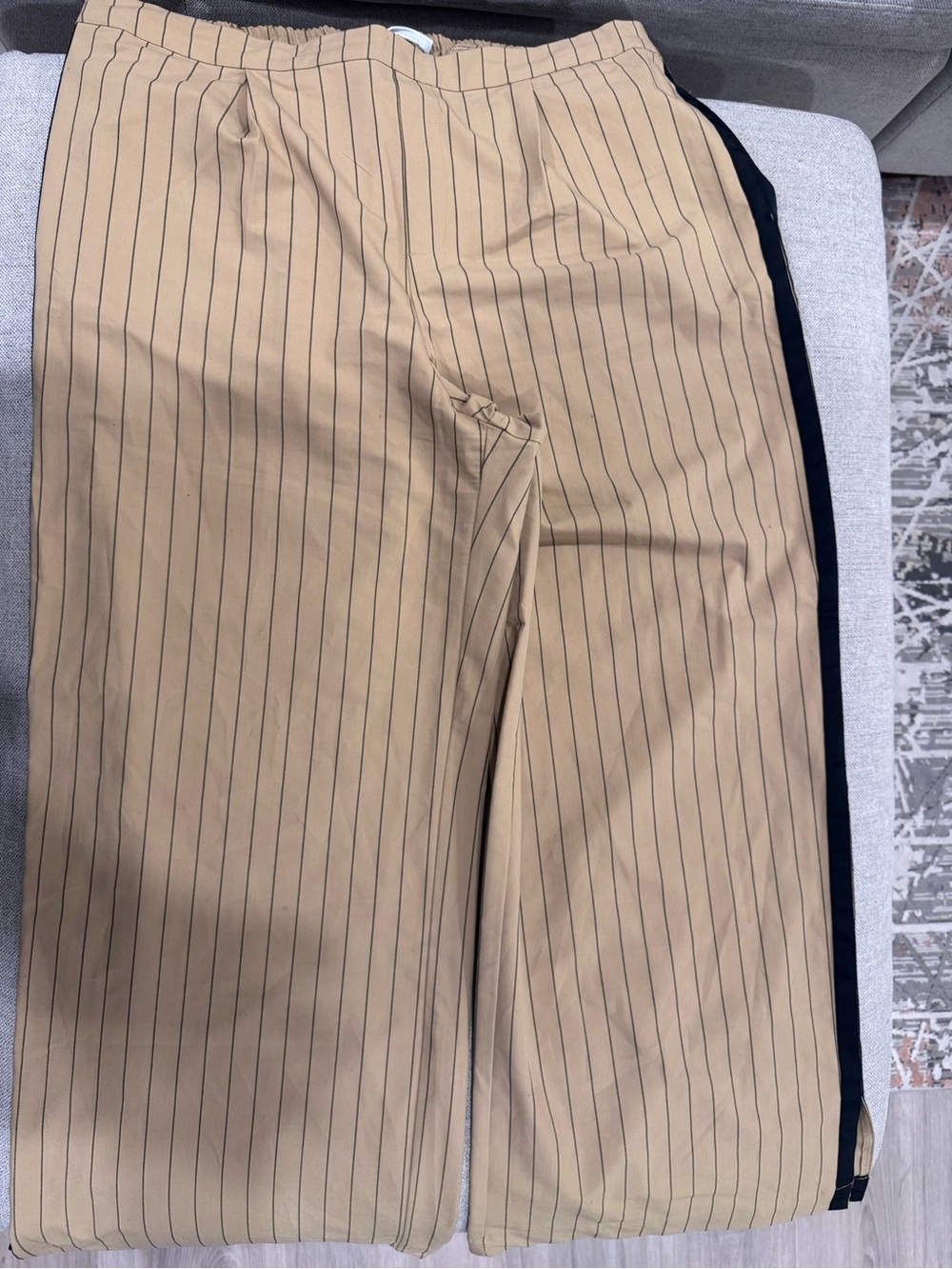 La Ligne Tan Pinstripe Wide-Leg Pants with Black Side Stripe